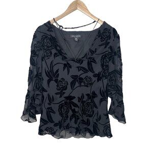 Anne Carson Black Floral Burnout Velvet Sheer Whimsigoth Blouse XL